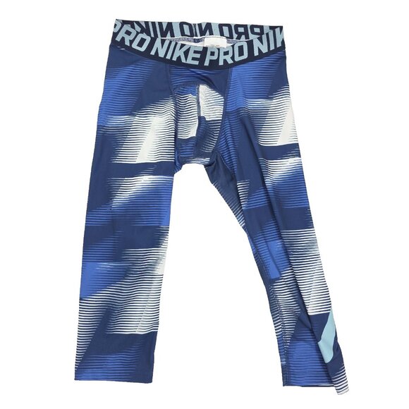 Nike Pro Compression Tights Boys Large Blue Dri-Fit Geometric Striped - Picture 1 of 8